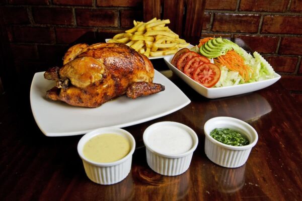 pollo-a-la-brasa-with-salad-and-dipping-sauces #1 COMBO ROTISSERIE CHICKEN